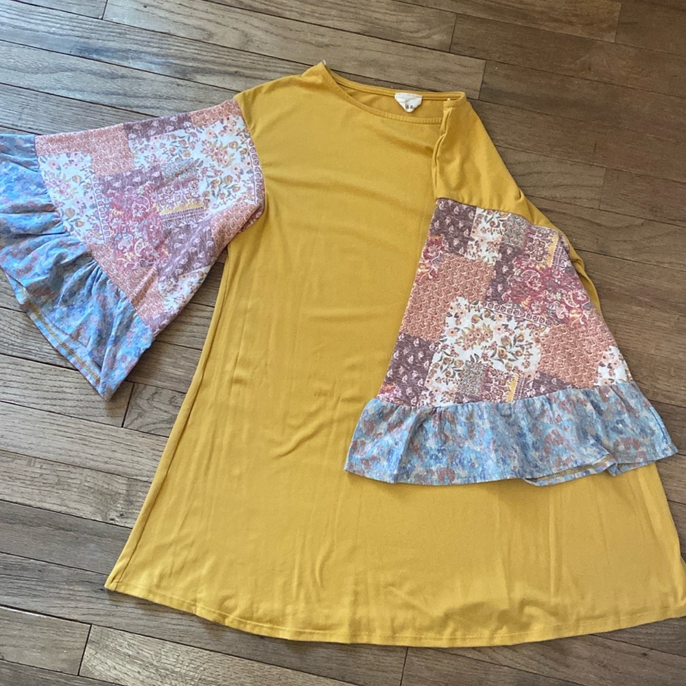 P & Rose mustard colored bell sleeve blouse